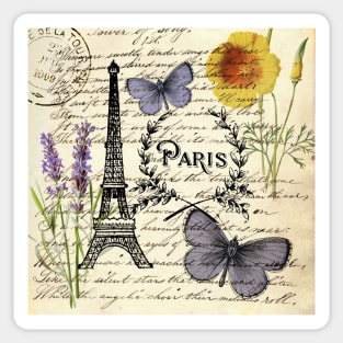 Shabby chic botanical butterfly french provincial scripts paris eiffel tower Sticker